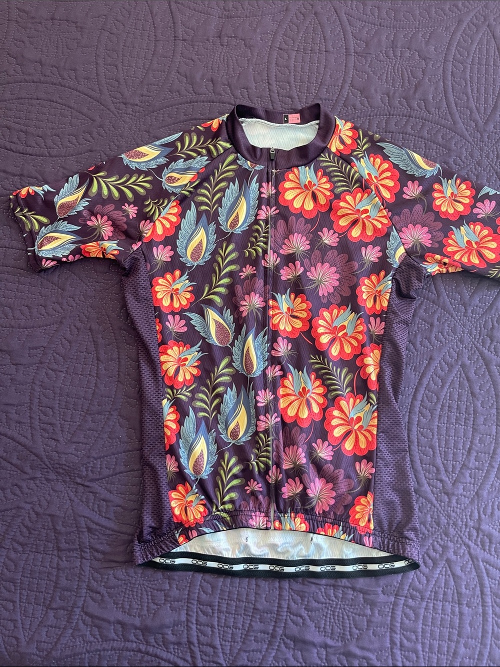 Floral Short-Sleeve Cycling Jersey - Vibrant Multi-Color, L